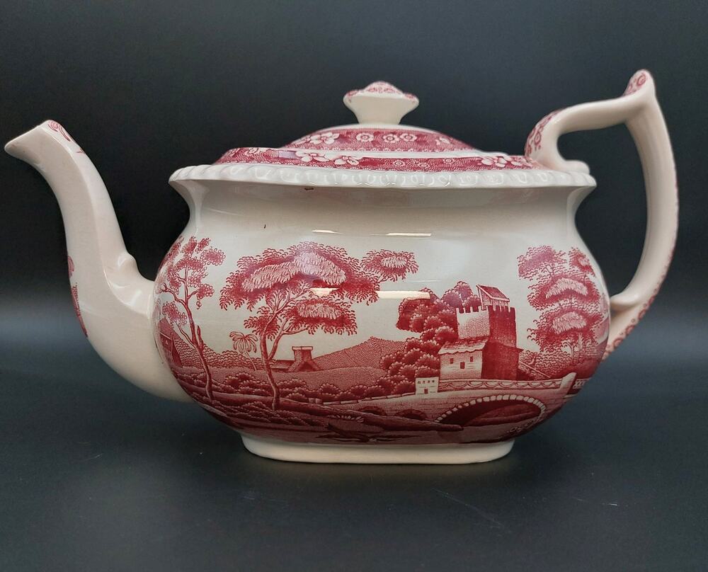 Vintage Copeland Spode Pink Tower Teapot, Transferware Tea Pot England 1920-1957